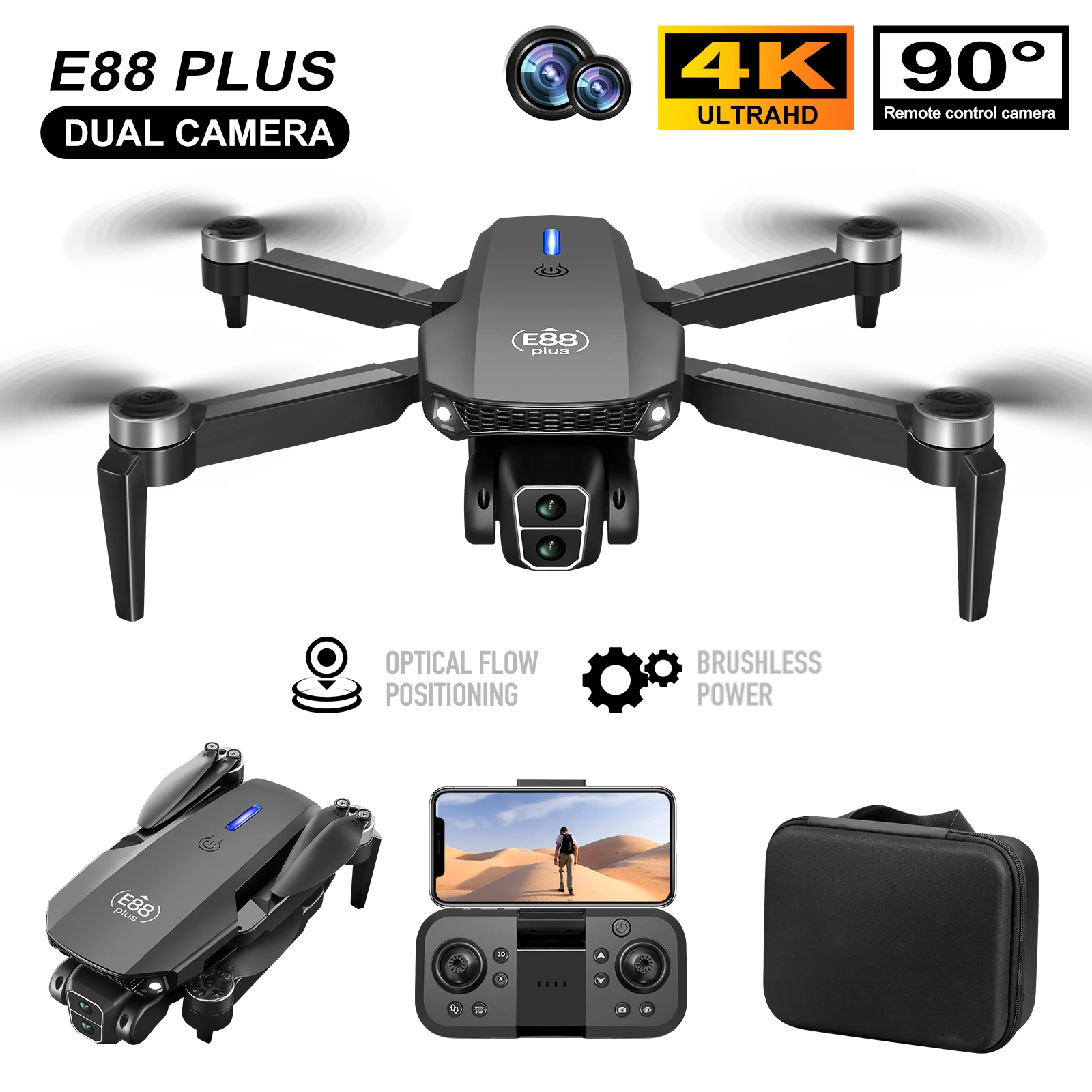 Drone Battery Case - New E88 Plus Quadcopter Drone: 90°