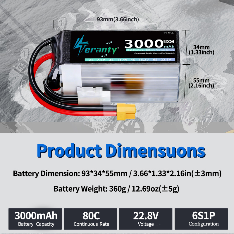 TERANTY 6S 22.8V 3000mAh 80C/1 - Drone Battery 6S recension och pris